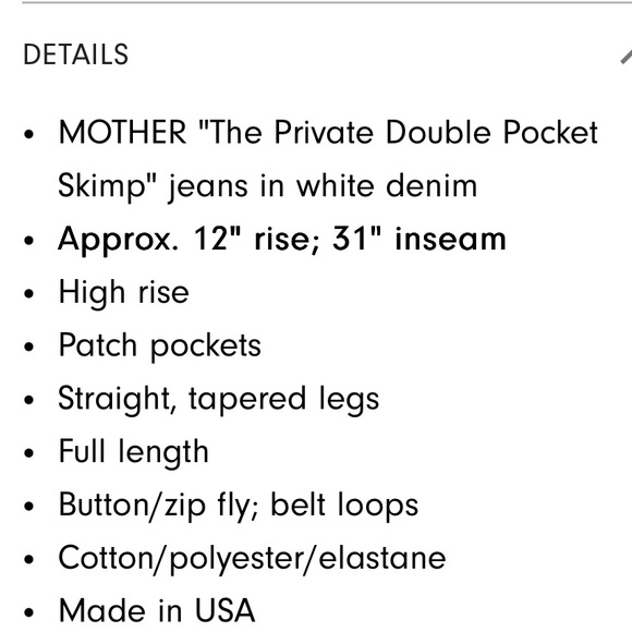 MOTHER The Private Double Pocket Skimp in White Denim Sz. 28 - Picture 14 of 14